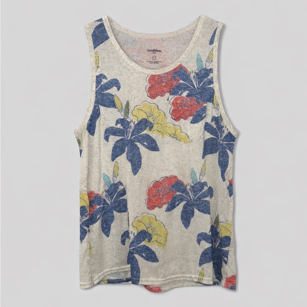 🌺 Goodfellow & Co Men’s Tropical Floral Tank Top Large Cream Cotton Blend Beach